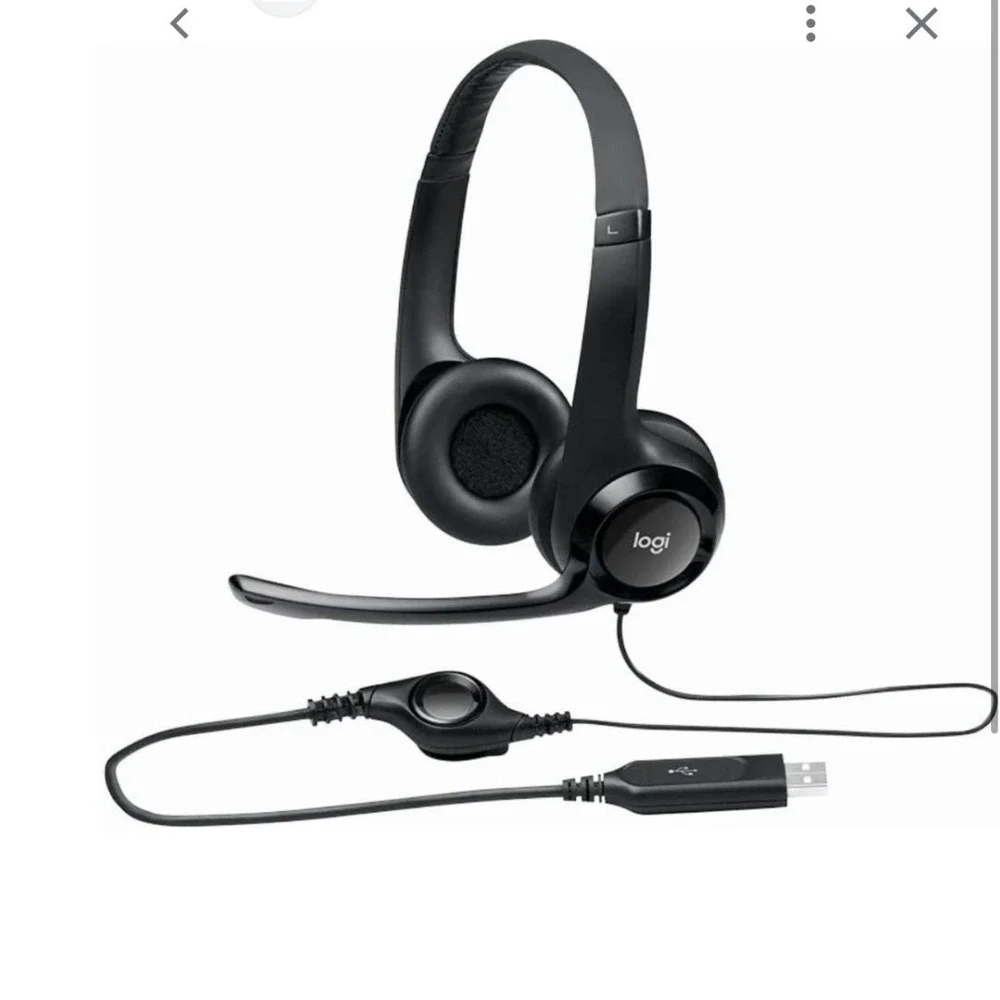 Logitech H390 USB Wired Computer Headset Noise Canceling Mic Black 981-000014